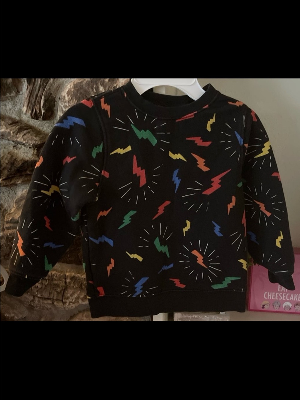 Hanna Andersson Black Multi Lightning Bolt terry Crewneck Pullover Sz 4